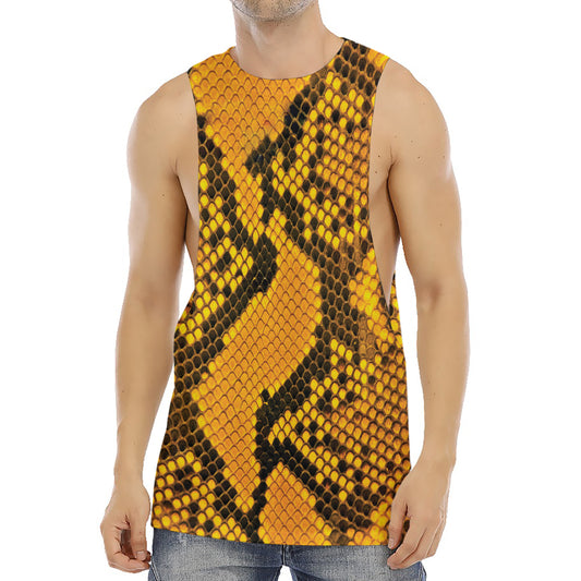 Yellow And Black Snakeskin Print Men's Muscle Tank Top