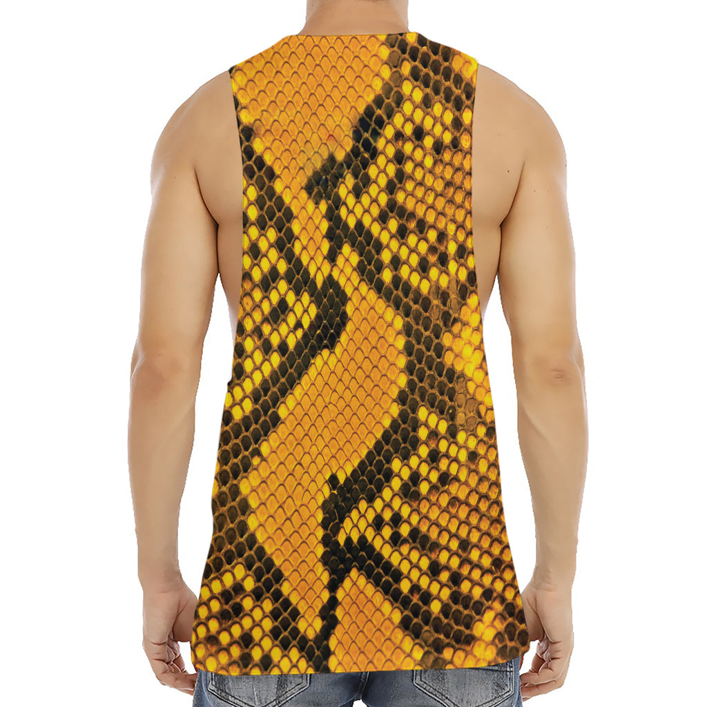 Yellow And Black Snakeskin Print Men's Muscle Tank Top