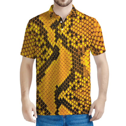 Yellow And Black Snakeskin Print Men's Polo Shirt