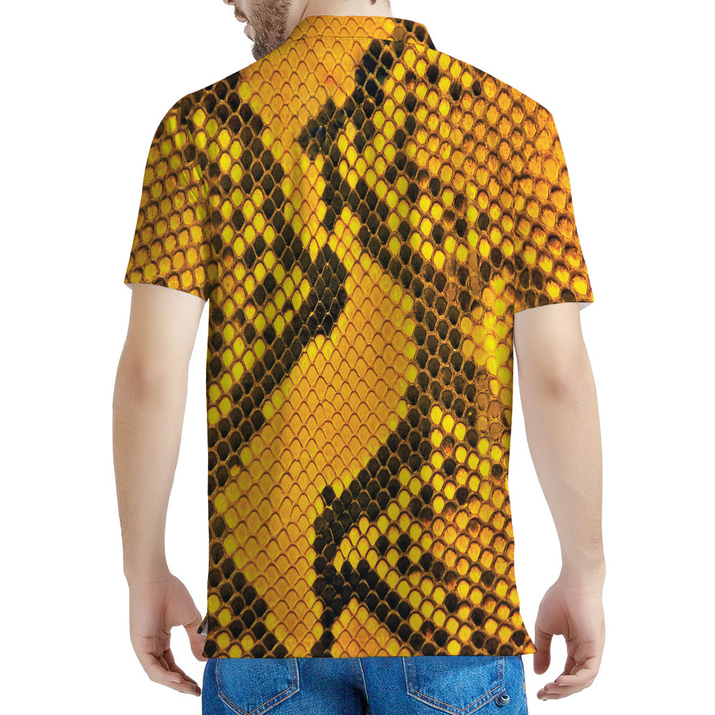 Yellow And Black Snakeskin Print Men's Polo Shirt