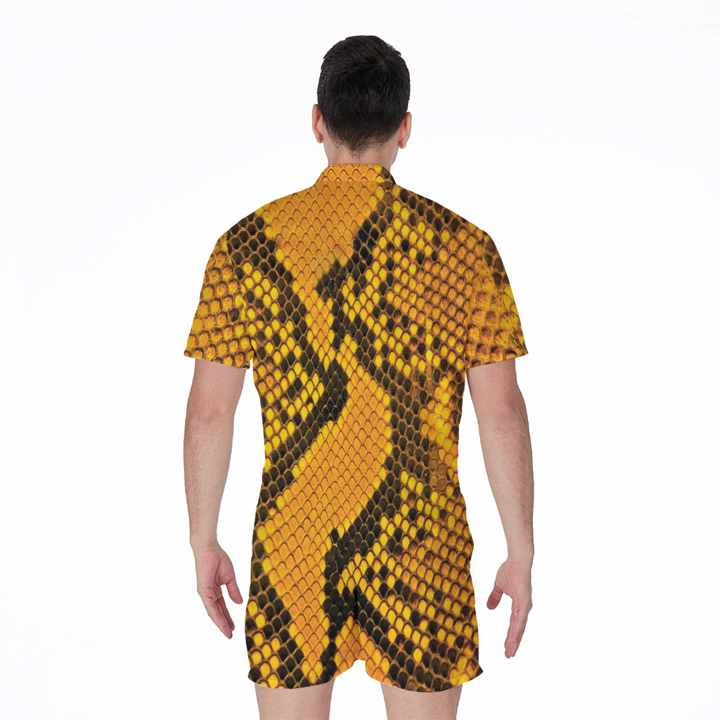 Yellow And Black Snakeskin Print Men's Rompers