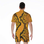 Yellow And Black Snakeskin Print Men's Rompers