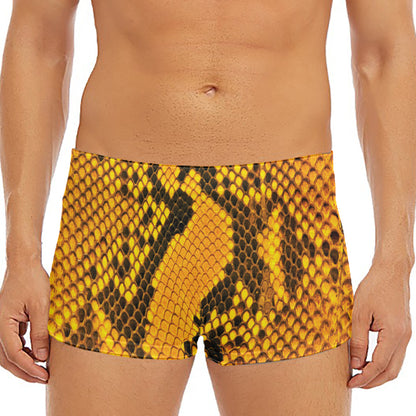 Yellow And Black Snakeskin Print Men's Short Boxer Briefs
