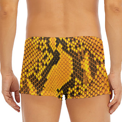 Yellow And Black Snakeskin Print Men's Short Boxer Briefs