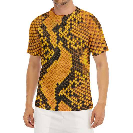 Yellow And Black Snakeskin Print Men's Short Sleeve Rash Guard