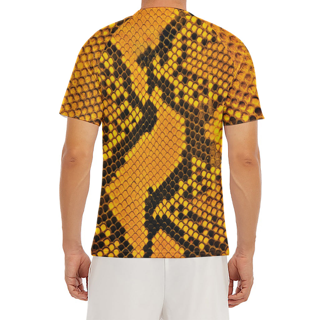Yellow And Black Snakeskin Print Men's Short Sleeve Rash Guard