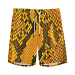 Yellow And Black Snakeskin Print Men's Sports Shorts