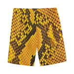 Yellow And Black Snakeskin Print Men's Sports Shorts