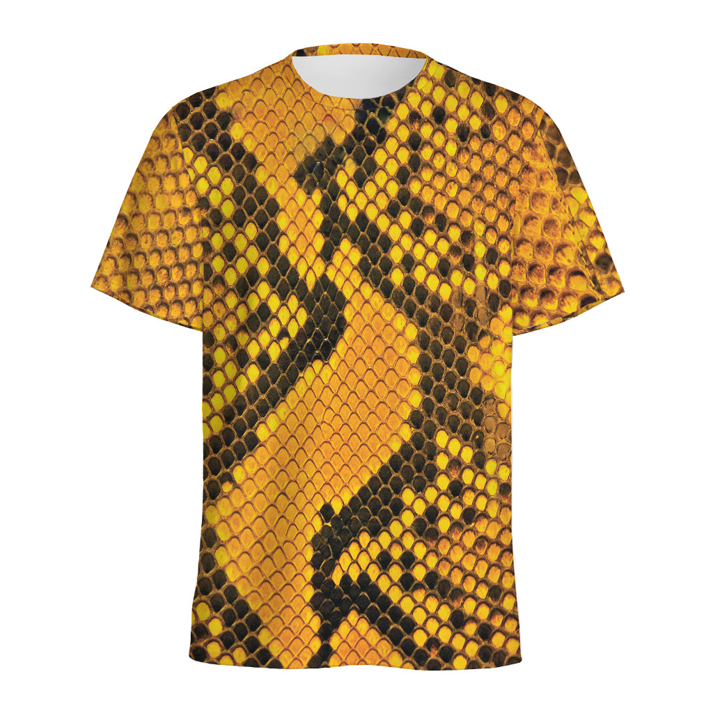 Yellow And Black Snakeskin Print Men's Sports T-Shirt