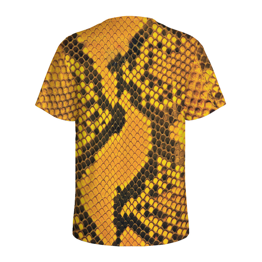 Yellow And Black Snakeskin Print Men's Sports T-Shirt