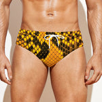 Yellow And Black Snakeskin Print Men's Swim Briefs