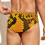 Yellow And Black Snakeskin Print Men's Swim Briefs
