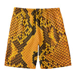 Yellow And Black Snakeskin Print Men's Swim Trunks