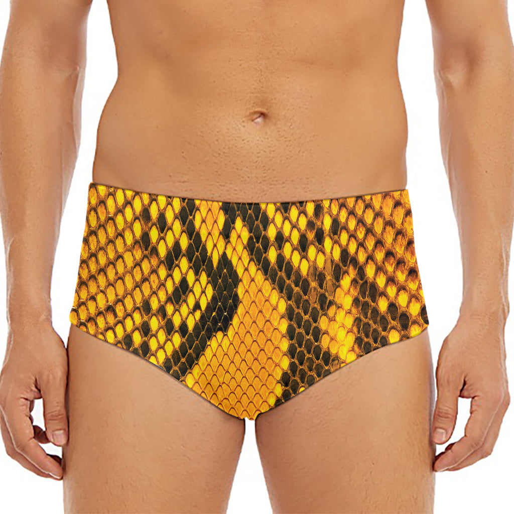 Yellow And Black Snakeskin Print Men's Triangle Swim Briefs