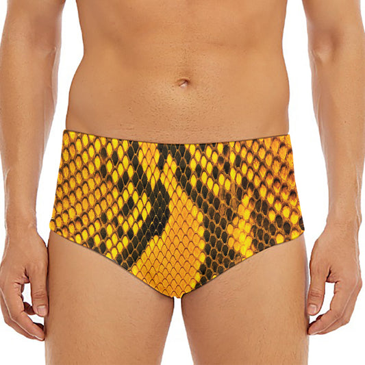 Yellow And Black Snakeskin Print Men's Triangle Swim Briefs