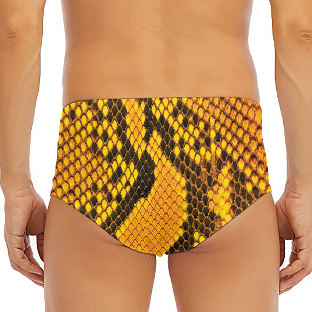 Yellow And Black Snakeskin Print Men's Triangle Swim Briefs