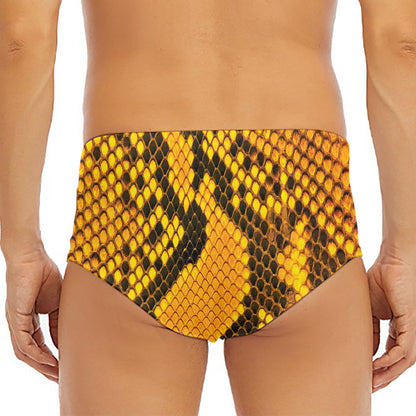 Yellow And Black Snakeskin Print Men's Triangle Swim Briefs