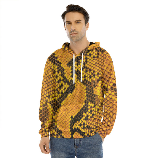 Yellow And Black Snakeskin Print Men's Velvet Pullover Hoodie