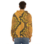 Yellow And Black Snakeskin Print Men's Velvet Pullover Hoodie