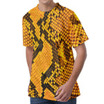 Yellow And Black Snakeskin Print Men's Velvet T-Shirt