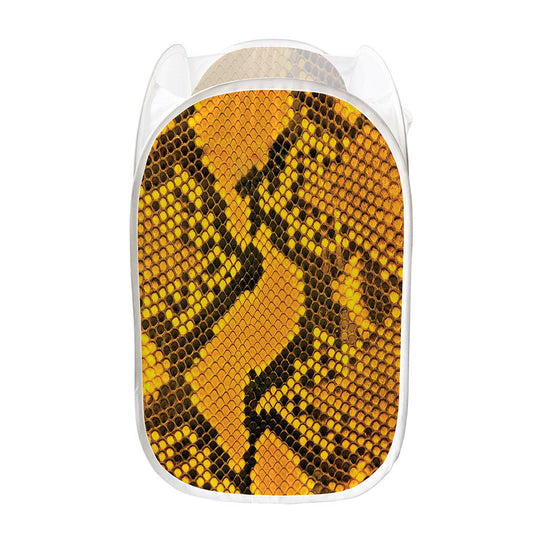 Yellow And Black Snakeskin Print Mesh Laundry Hamper