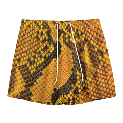 Yellow And Black Snakeskin Print Mesh Shorts