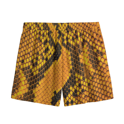 Yellow And Black Snakeskin Print Mesh Shorts