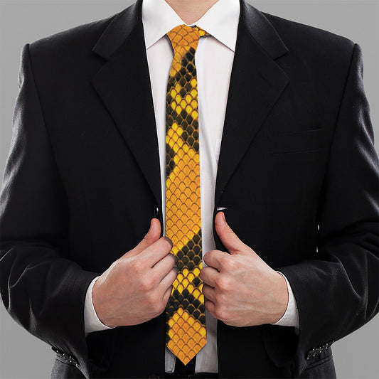 Yellow And Black Snakeskin Print Necktie