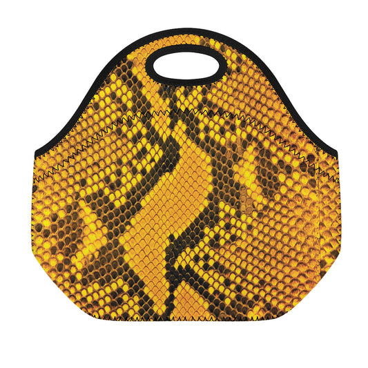 Yellow And Black Snakeskin Print Neoprene Lunch Bag