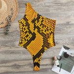 Yellow And Black Snakeskin Print One Shoulder Bodysuit
