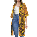 Yellow And Black Snakeskin Print Open Front Beach Cover Up