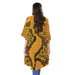 Yellow And Black Snakeskin Print Open Front Beach Cover Up