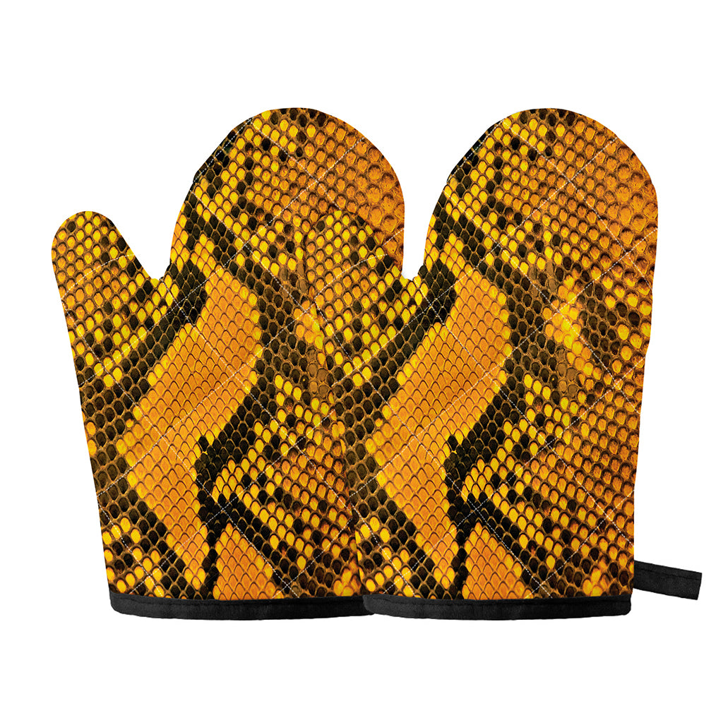Yellow And Black Snakeskin Print Oven Mitts