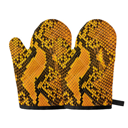 Yellow And Black Snakeskin Print Oven Mitts