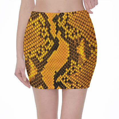 Yellow And Black Snakeskin Print Pencil Mini Skirt