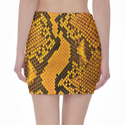 Yellow And Black Snakeskin Print Pencil Mini Skirt