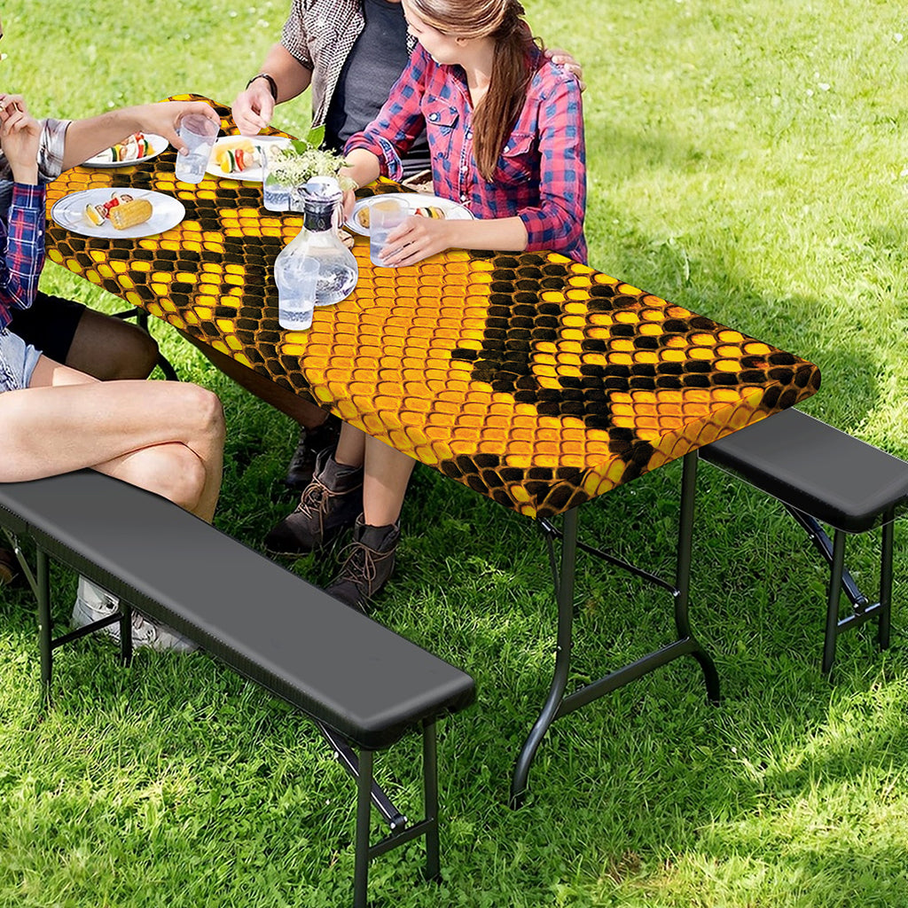 Yellow And Black Snakeskin Print Picnic Table Cover