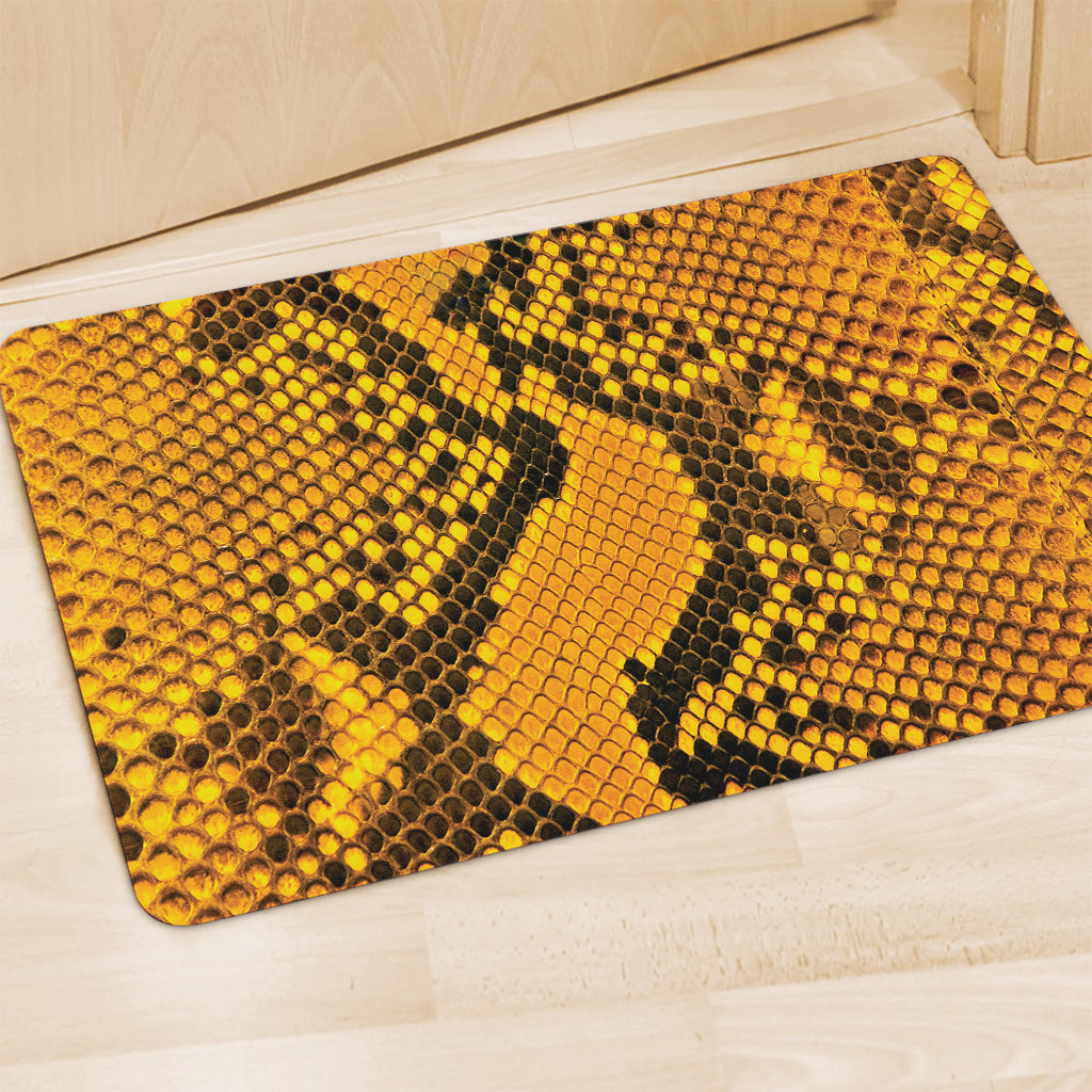 Yellow And Black Snakeskin Print Polyester Doormat