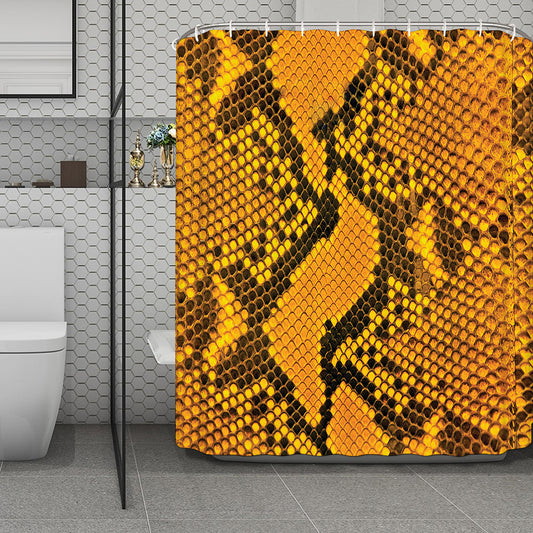 Yellow And Black Snakeskin Print Polyester Shower Curtain