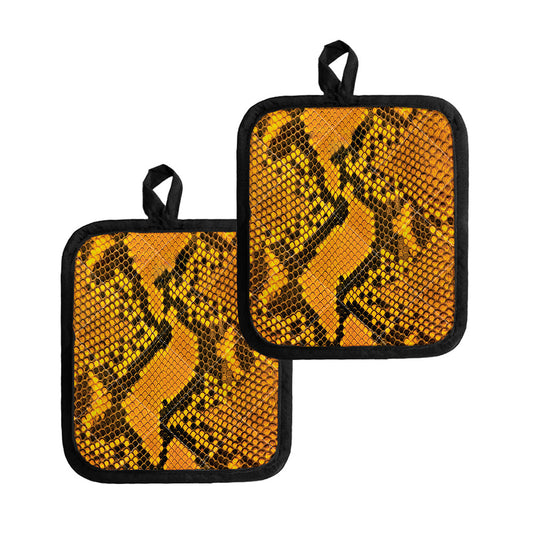 Yellow And Black Snakeskin Print Pot Holders