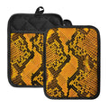 Yellow And Black Snakeskin Print Pot Holders With Pocket