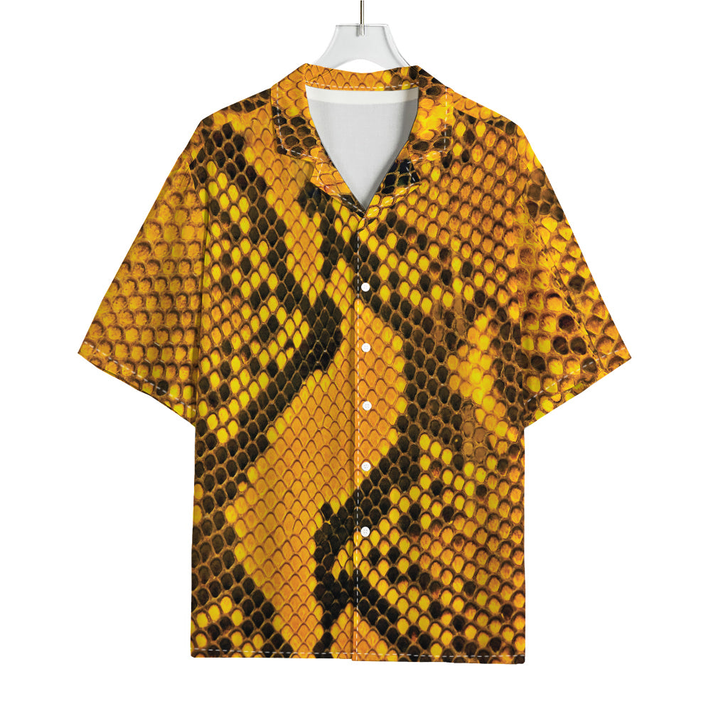 Yellow And Black Snakeskin Print Rayon Hawaiian Shirt
