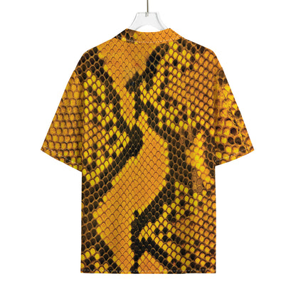 Yellow And Black Snakeskin Print Rayon Hawaiian Shirt