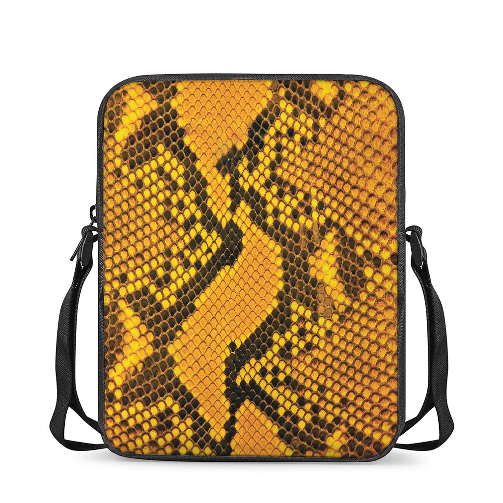 Yellow And Black Snakeskin Print Rectangular Crossbody Bag