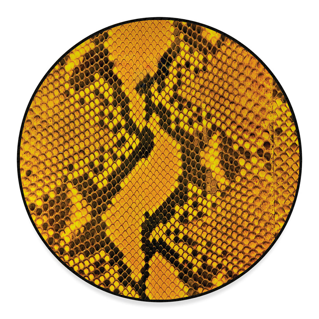 Yellow And Black Snakeskin Print Round Floor Mat