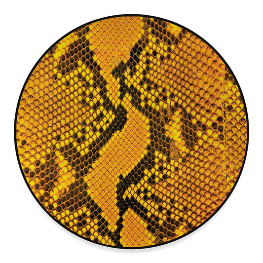 Yellow And Black Snakeskin Print Round Floor Mat