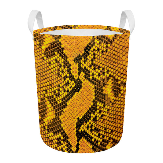 Yellow And Black Snakeskin Print Round Laundry Basket