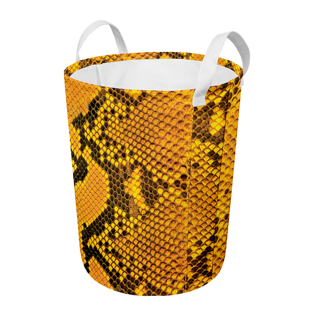 Yellow And Black Snakeskin Print Round Laundry Basket