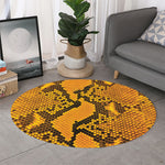 Yellow And Black Snakeskin Print Round Rug