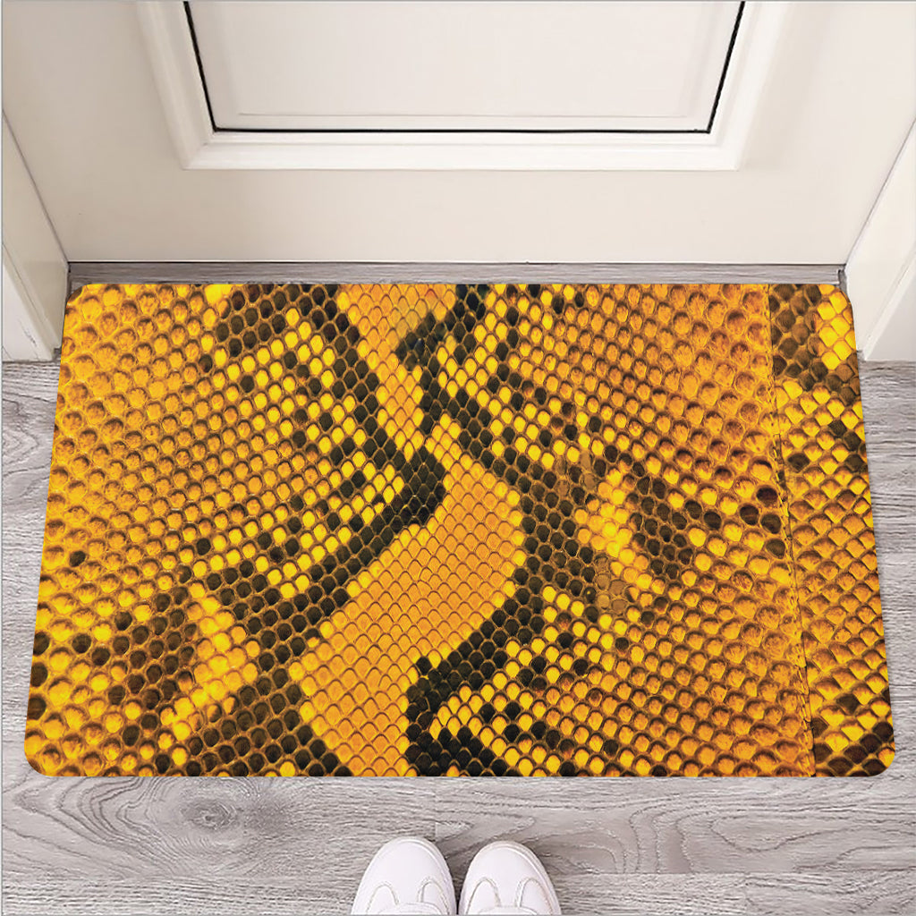 Yellow And Black Snakeskin Print Rubber Doormat